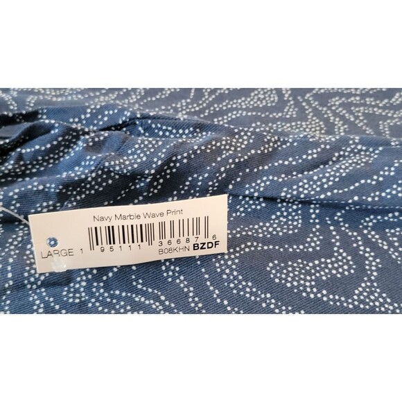 GoodThreads Fluid Twill Marble Navy Wave Covered-Button Short-Sleeve Shirt Sz L - Picture 3 of 5